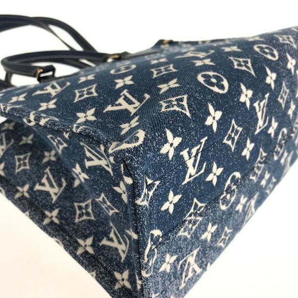 Louis Vuitton On the go MM Monogram Denim jacquard blue Tote Bag - Picture 4 of 16